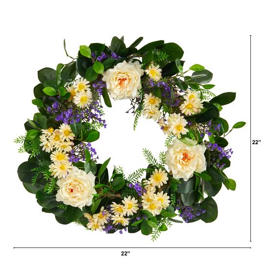 22" Mixed Rose & Daisy Wreath